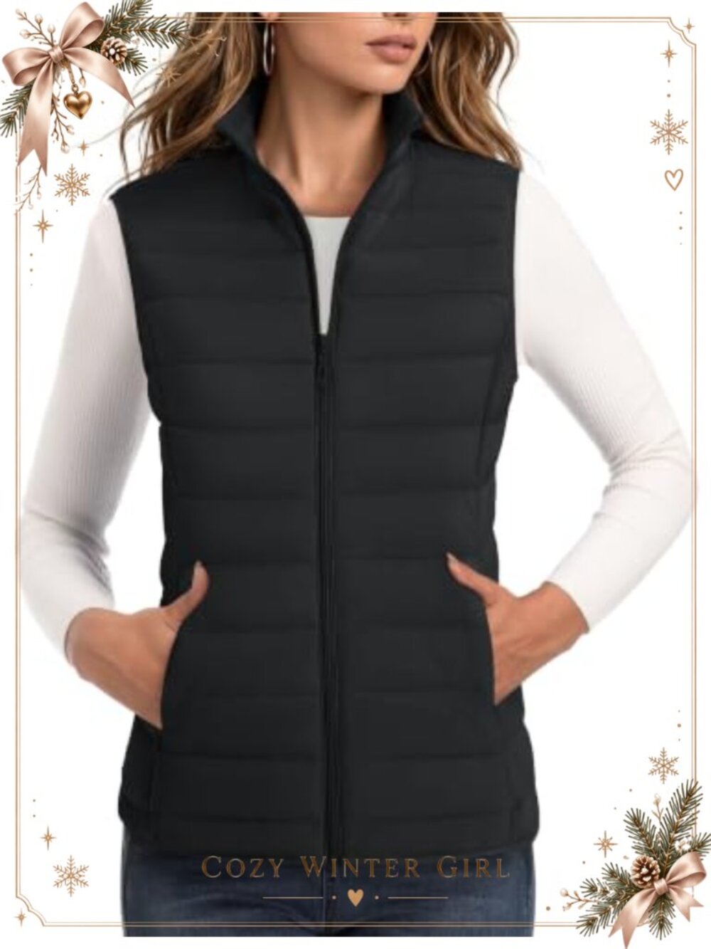 Lightweight Quilted Puffer Vest Stand Collar Zip Padded